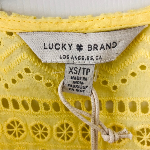NWT LUCKY BRAND lace eyelet yellow boho blouse - Picture 6 of 8